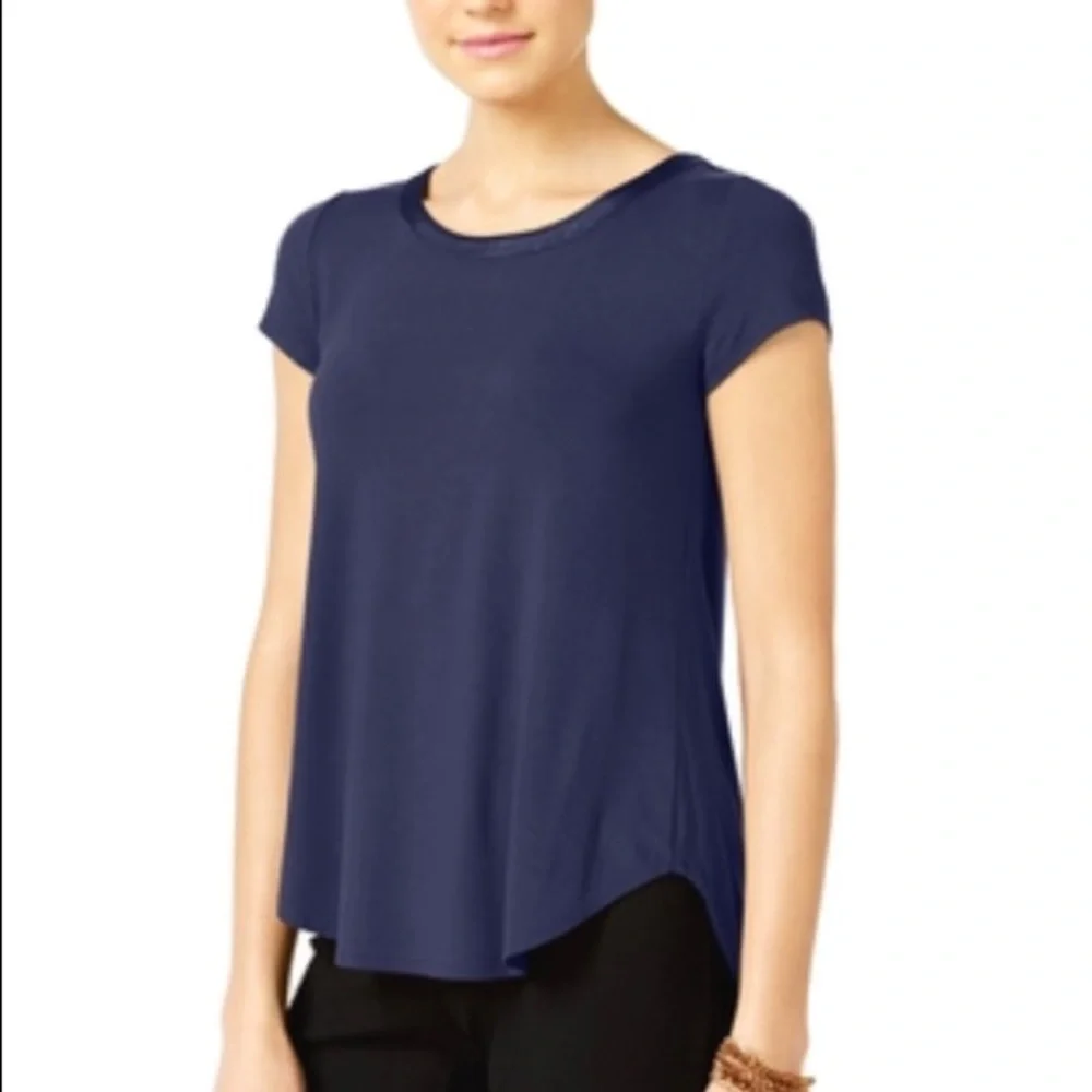 Alfani Satin Trim High Low Tee